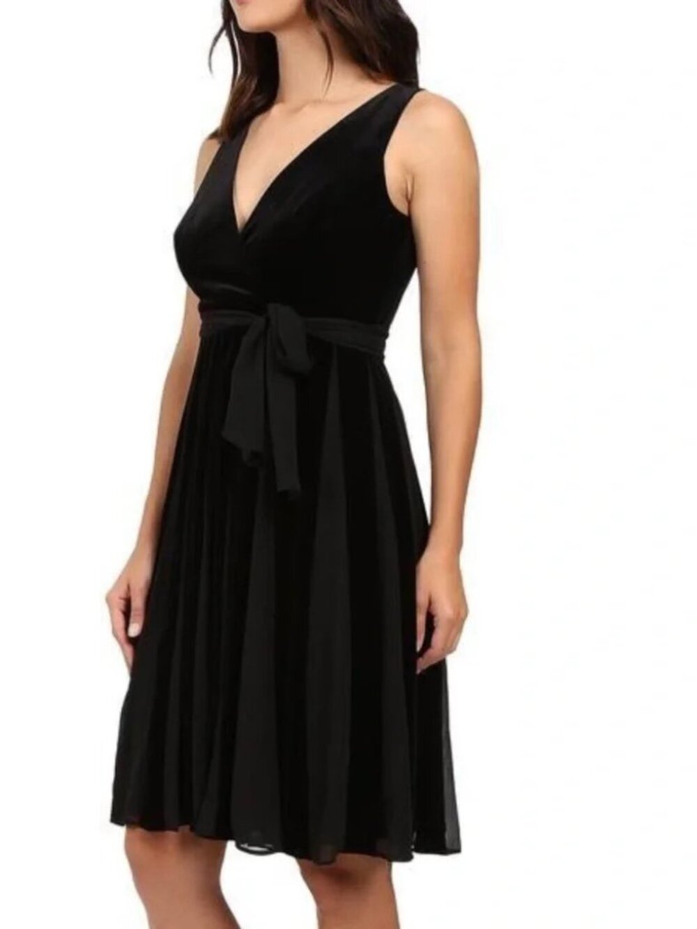 Adrianna Papell Velvet Fit & Flare Sleeveless Black Cocktail Dress